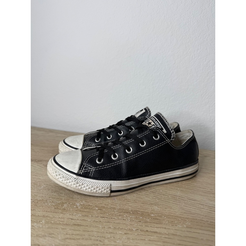 Converse Chuck Taylor All Star Low Black Leather Junior Shoes 609057C Size 3
